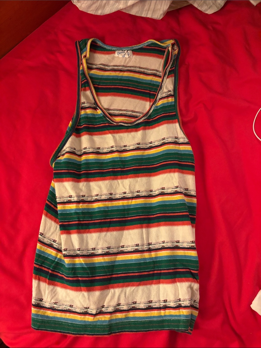 Striped Multicolor Tank Top - Green, Red, Yellow, Orange Stripes. Cotton
